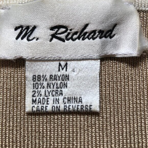 M. Richard Beige-Taupe w/Soft White stripe Long-sleeved Zippered Sweater Sz Med - Picture 3 of 6